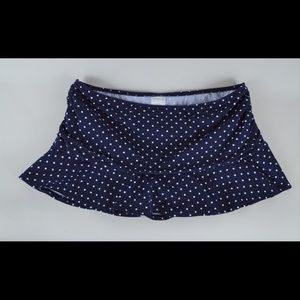 Lands' End Navy & White Polka Dot Swim Skirt